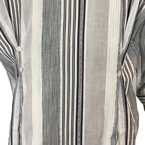 Peter Nygard Balloon Sleeve Button-Up Metallic Stripe Top M/L Gray Silver 295i - Picture 7 of 9